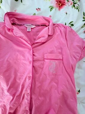 Juicy Couture Hot Pink Satin Logo Pocket Button-Up